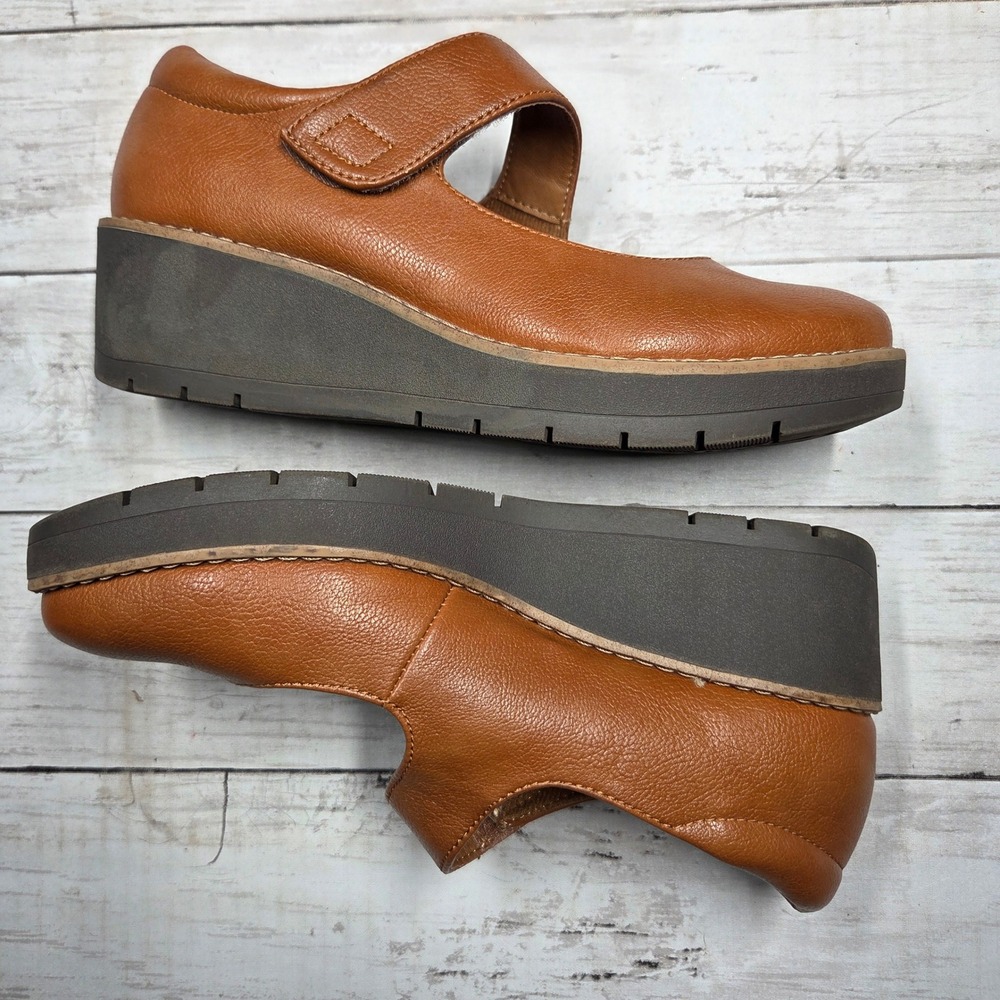 EuroSoft Franlee Mary Jane Wedge Shoe Women 7 Cognac Brown Faux Leather Platform - Picture 4 of 10